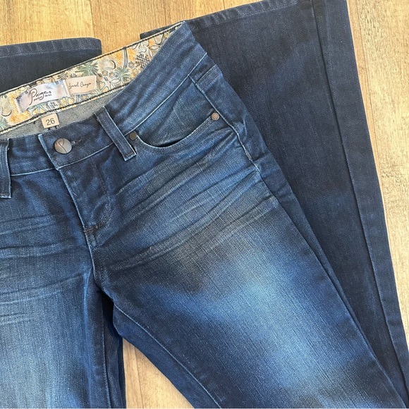 Paige Low Rise Laurel Canyon Bootcut Denim Jeans Dark Wash - Picture 2 of 9